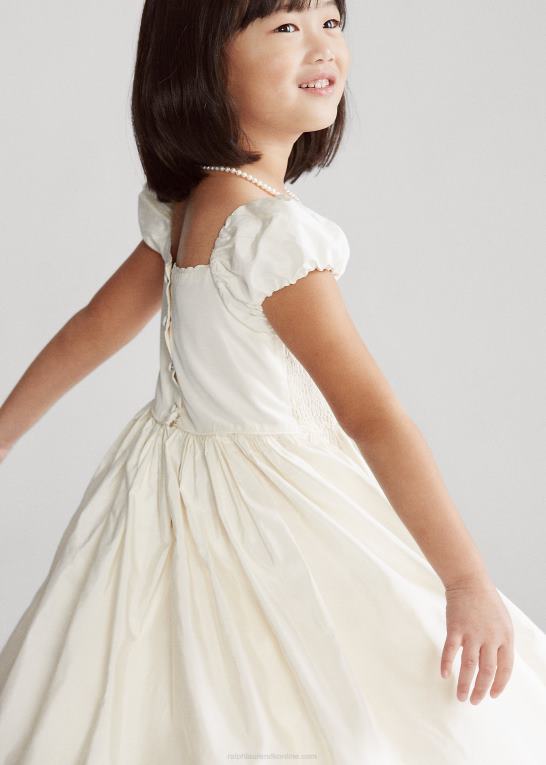 pergament creme børn Ralph Lauren smocket silkekjole Z426B6734