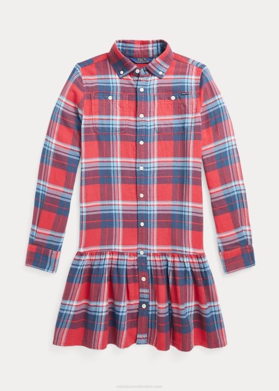 rød/blå multi børn Ralph Lauren plaid skjortekjole i bomuldstwill Z426B7631