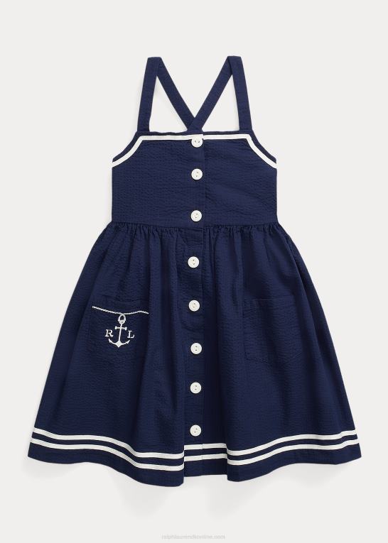 raffineret flåde børn Ralph Lauren anker bomuld seersucker kjole Z426B6859
