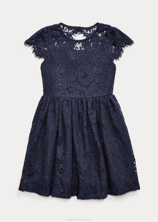 raffineret flåde børn Ralph Lauren blonde fit-and-flare kjole Z426B7361