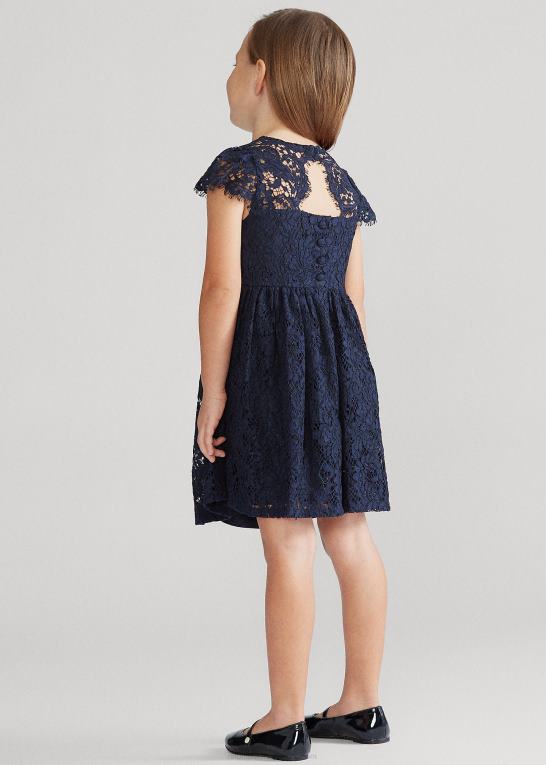 raffineret flåde børn Ralph Lauren blonde fit-and-flare kjole Z426B7361