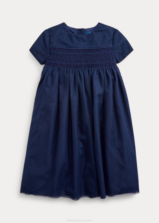 raffineret flåde børn Ralph Lauren broderet tyl a-line kjole Z426B6782