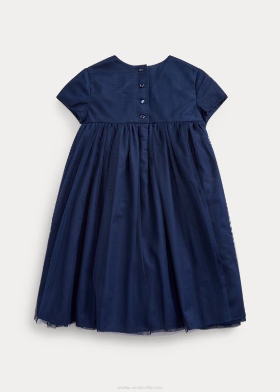 raffineret flåde børn Ralph Lauren broderet tyl a-line kjole Z426B6782