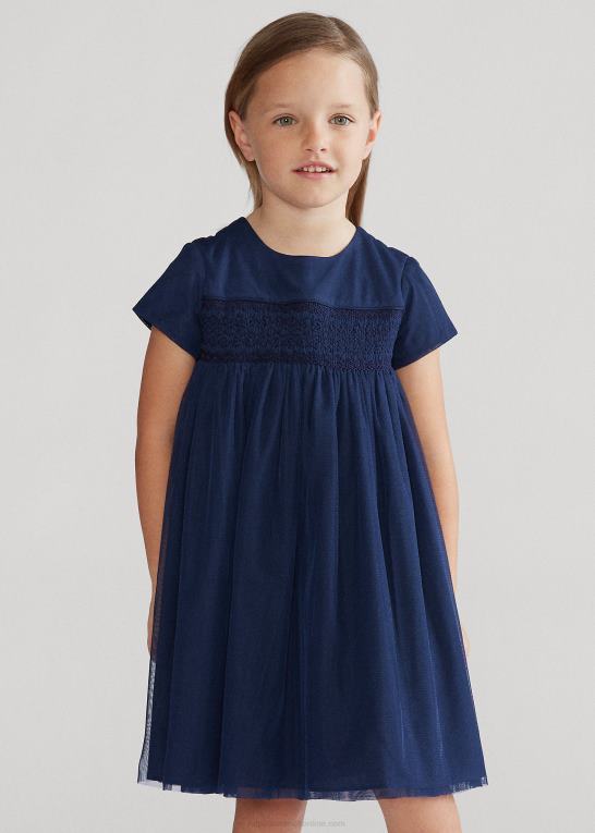 raffineret flåde børn Ralph Lauren broderet tyl a-line kjole Z426B6782
