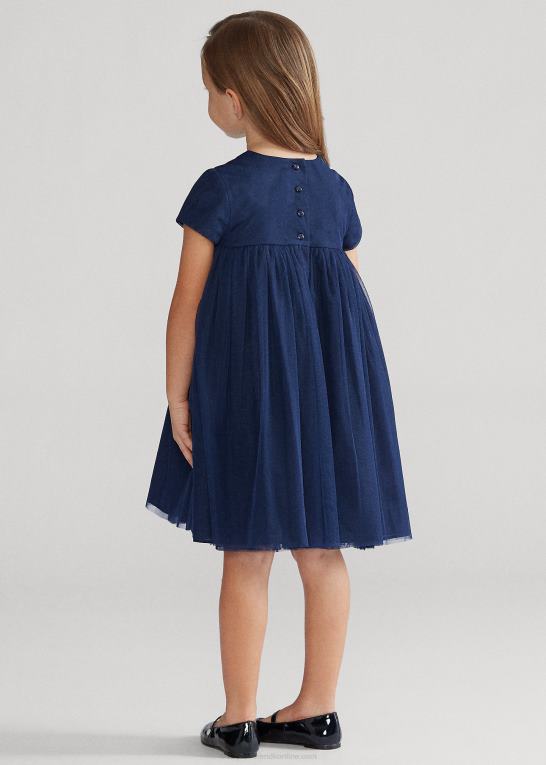 raffineret flåde børn Ralph Lauren broderet tyl a-line kjole Z426B6782