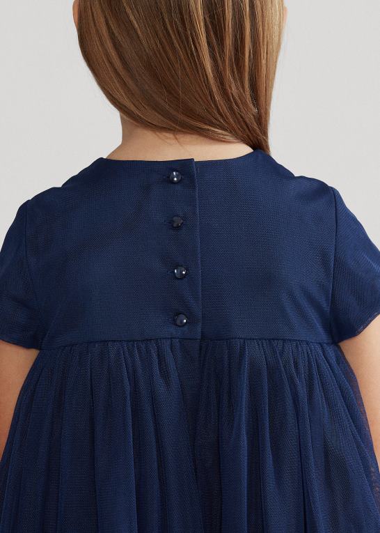 raffineret flåde børn Ralph Lauren broderet tyl a-line kjole Z426B6782