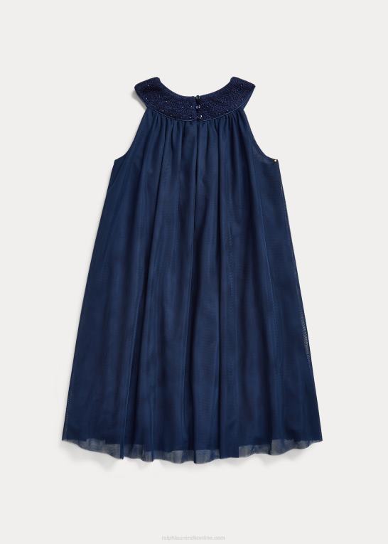 raffineret flåde børn Ralph Lauren håndsmokket tylkjole Z426B7023