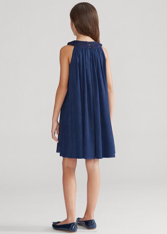 raffineret flåde børn Ralph Lauren håndsmokket tylkjole Z426B7023