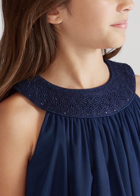 raffineret flåde børn Ralph Lauren håndsmokket tylkjole Z426B7023