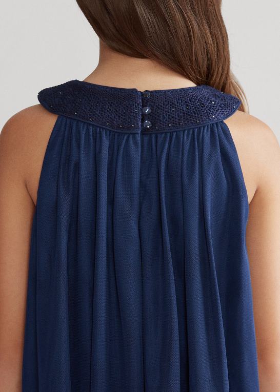 raffineret flåde børn Ralph Lauren håndsmokket tylkjole Z426B7023