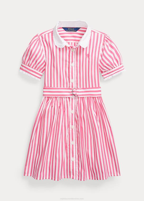 ørken pink/hvid børn Ralph Lauren stribet bomuldspoplin skjortekjole med bælte Z426B6855