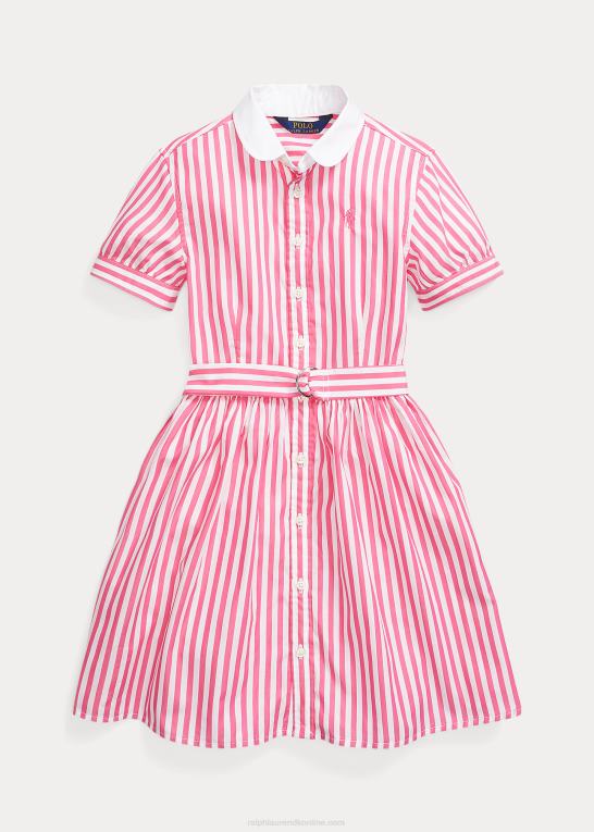 ørken pink/hvid børn Ralph Lauren stribet bomuldspoplin skjortekjole med bælte Z426B7097