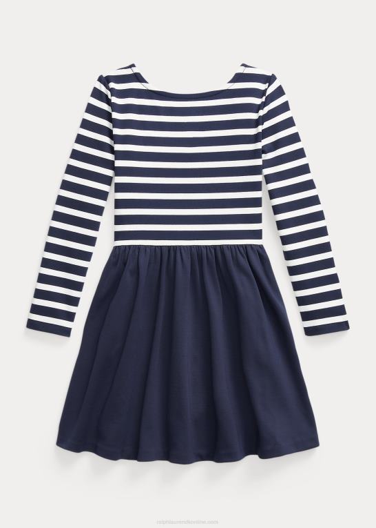 rl marineblå/dækvask hvid børn Ralph Lauren stribet stretch ponte kjole Z426B7405