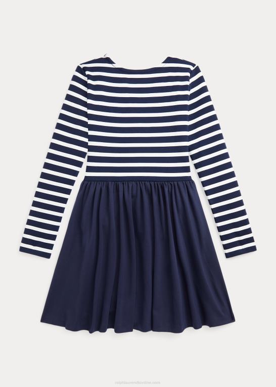 rl marineblå/dækvask hvid børn Ralph Lauren stribet stretch ponte kjole Z426B7569