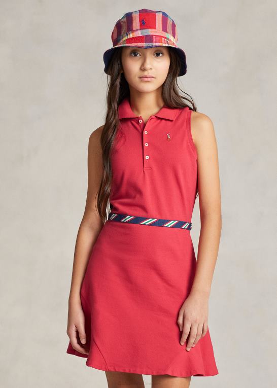 styrbord rød børn Ralph Lauren grosgrain-trim strækmesh polokjole Z426B6957