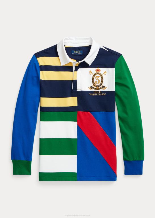 newport navy multi børn Ralph Lauren rugbyskjorte i patchwork bomuldsjersey Z426B9866