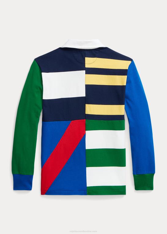 newport navy multi børn Ralph Lauren rugbyskjorte i patchwork bomuldsjersey Z426B9866