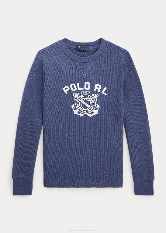 rustik marine lyng børn Ralph Lauren langærmet t-shirt i vaffelstrikket logo Z426B6529