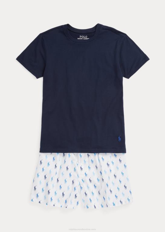 hvid/cruise navy børn Ralph Lauren polo pony t-shirt og boxer sovesæt Z426B6400