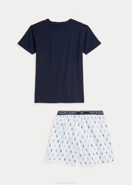 hvid/cruise navy børn Ralph Lauren polo pony t-shirt og boxer sovesæt Z426B6400