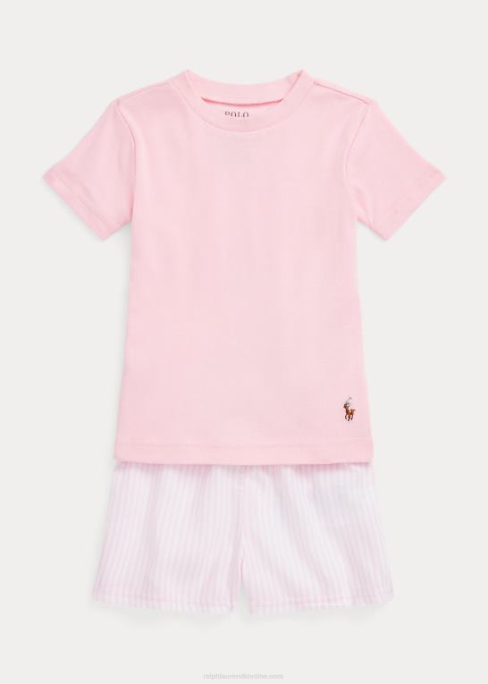 hvid/karmelrosa børn Ralph Lauren jersey t-shirt & twill kort sovesæt Z426B7313