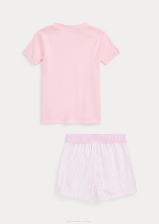 hvid/karmelrosa børn Ralph Lauren jersey t-shirt & twill kort sovesæt Z426B7313