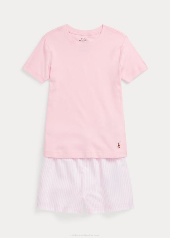hvid/karmelrosa børn Ralph Lauren jersey t-shirt & twill kort sovesæt Z426B7320