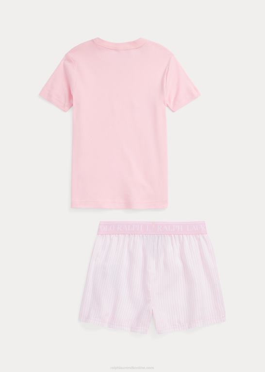 hvid/karmelrosa børn Ralph Lauren jersey t-shirt & twill kort sovesæt Z426B7320