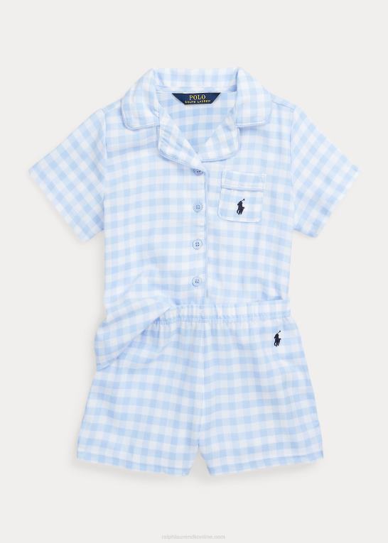 hvid/kontorblå børn Ralph Lauren gingham twill sovesæt Z426B7312