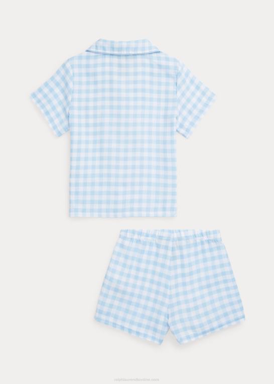 hvid/kontorblå børn Ralph Lauren gingham twill sovesæt Z426B7312