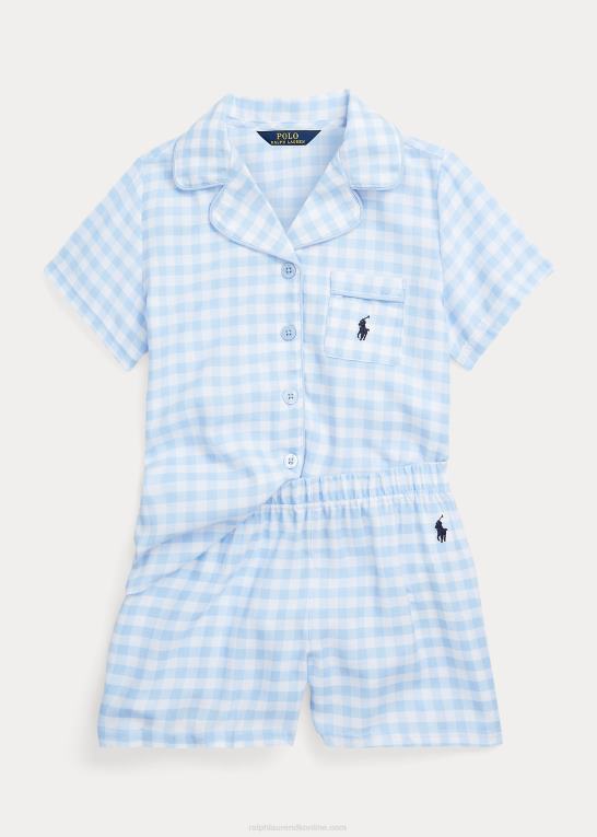 hvid/kontorblå børn Ralph Lauren gingham twill sovesæt Z426B7317