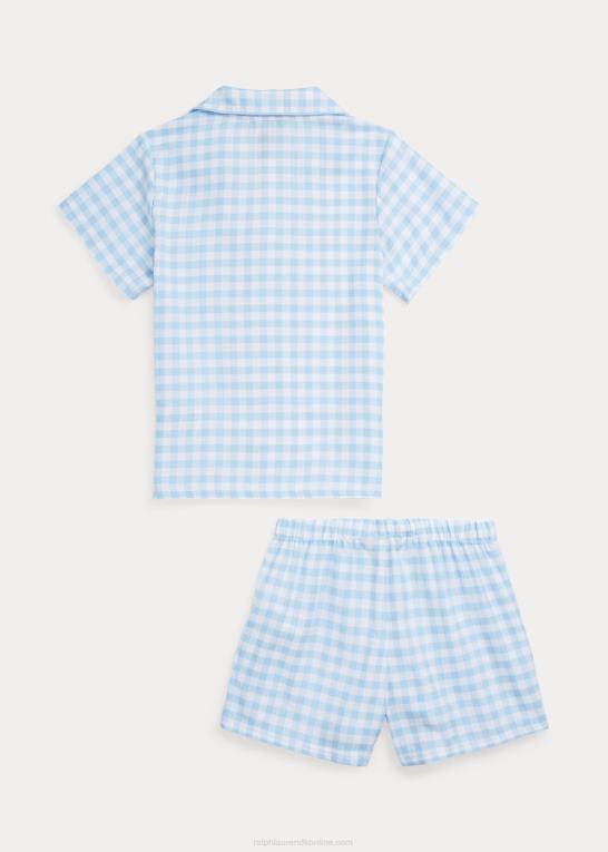 hvid/kontorblå børn Ralph Lauren gingham twill sovesæt Z426B7317