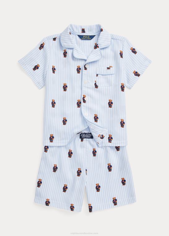 hvid/kontorblå børn Ralph Lauren polo bear twill sovesæt Z426B6387