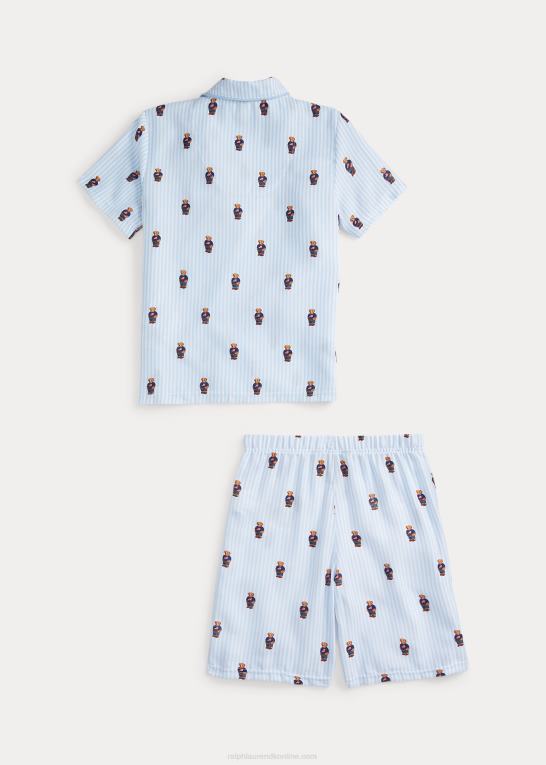 hvid/kontorblå børn Ralph Lauren polo bear twill sovesæt Z426B6391