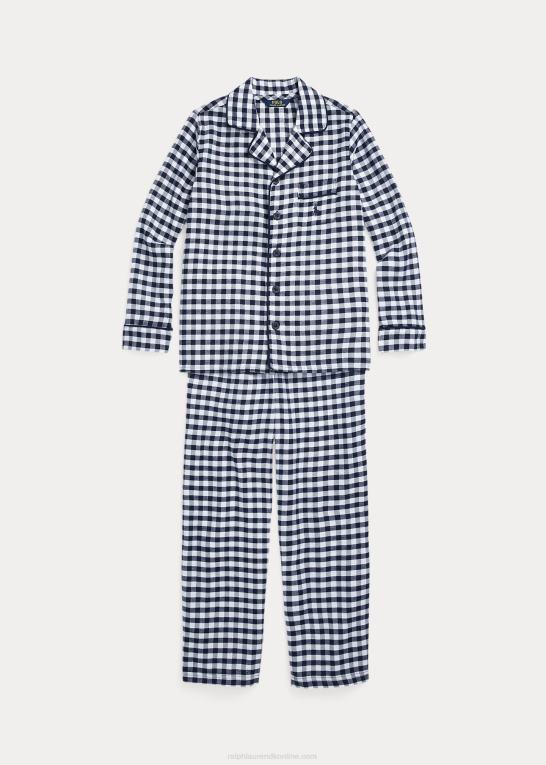 hvid/newport navy børn Ralph Lauren gingham twill sovesæt Z426B6396