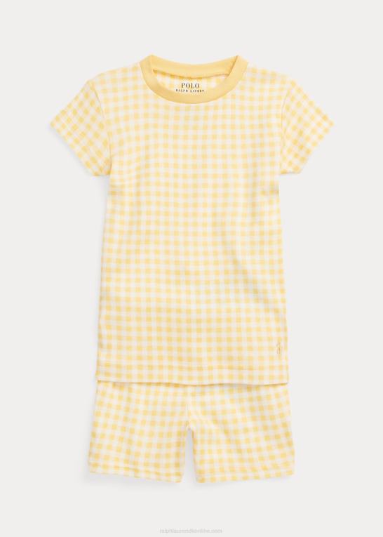 majs gul børn Ralph Lauren Gingham ribstrikket jersey sovesæt Z426B7325