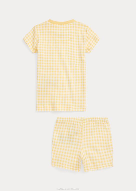 majs gul børn Ralph Lauren Gingham ribstrikket jersey sovesæt Z426B7325