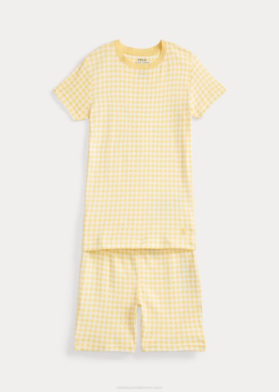 majs gul børn Ralph Lauren Gingham ribstrikket jersey sovesæt Z426B7327