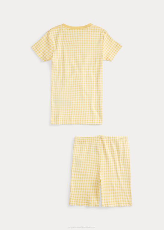 majs gul børn Ralph Lauren Gingham ribstrikket jersey sovesæt Z426B7327
