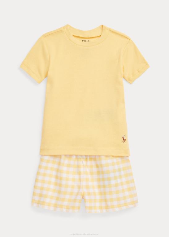 majs gul vask børn Ralph Lauren jersey t-shirt & twill kort sovesæt Z426B7315