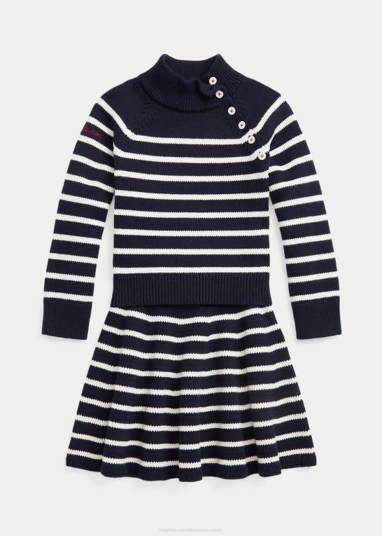rl flåde/klubhus creme børn Ralph Lauren stribet bomuldstrøje & nederdelsæt Z426B7449
