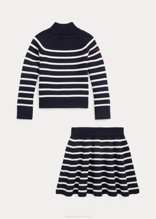 rl flåde/klubhus creme børn Ralph Lauren stribet bomuldstrøje & nederdelsæt Z426B7449