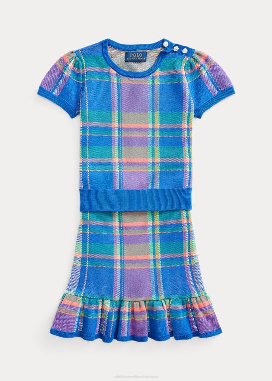 safir stjerne børn Ralph Lauren plaid bomuldstrøje og nederdelsæt Z426B7380