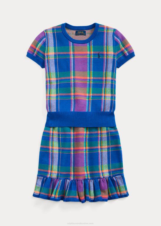 safir stjerne børn Ralph Lauren plaid bomuldstrøje og nederdelsæt Z426B7531