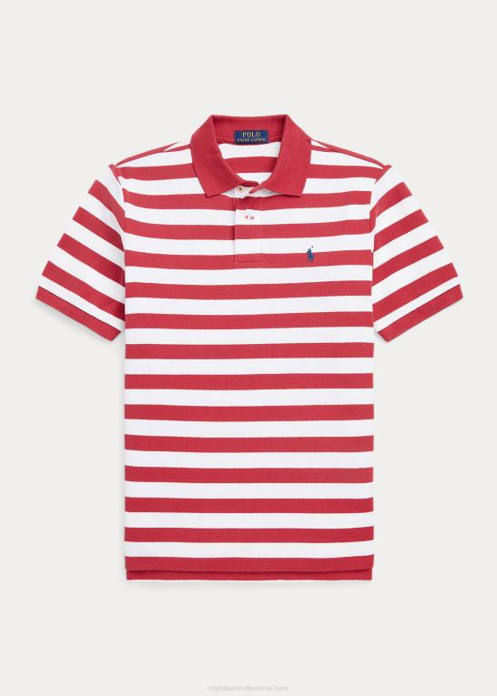 chilipeber/hvid børn Ralph Lauren stribet bomulds mesh poloshirt Z426B6592