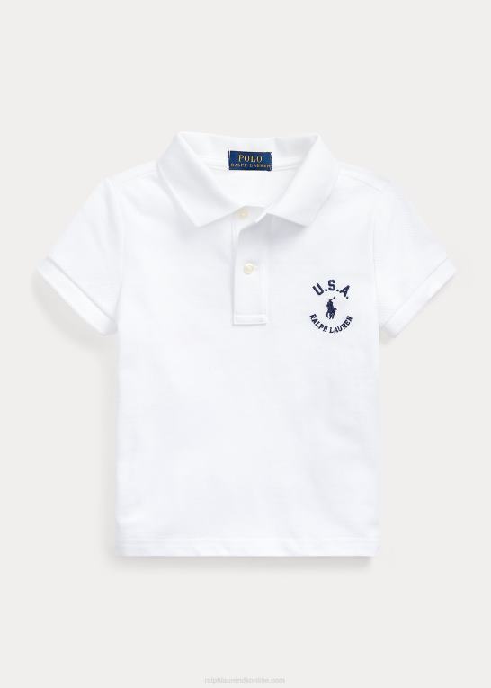 hvid børn Ralph Lauren flag poloshirt i bomuldsnet Z426B6780