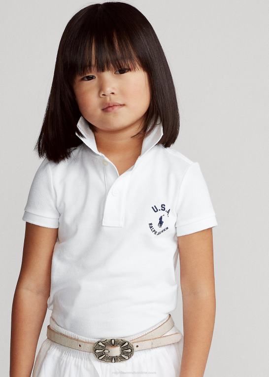 hvid børn Ralph Lauren flag poloshirt i bomuldsnet Z426B6780