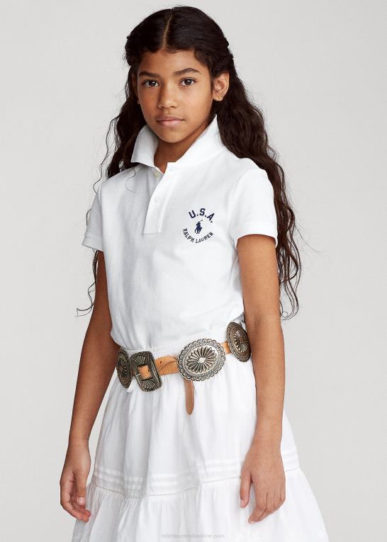 hvid børn Ralph Lauren flag poloshirt i bomuldsnet Z426B7022
