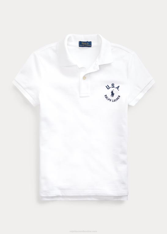 hvid børn Ralph Lauren flag poloshirt i bomuldsnet Z426B7022