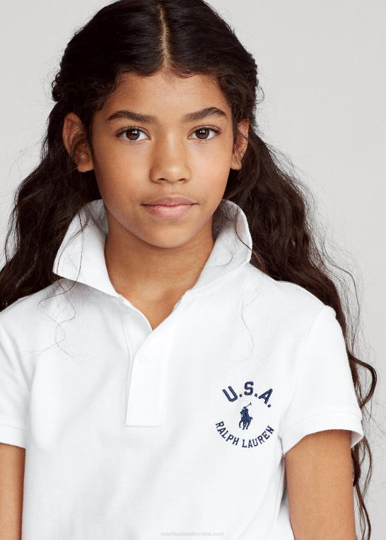 hvid børn Ralph Lauren flag poloshirt i bomuldsnet Z426B7022